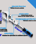 Adjustable Wrench With Flexible Head, 10 To 12.4 Inch Retractable Ratchet Crescent Tool, details and features, blue handle