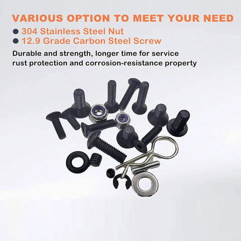 Beefed Up 522 Piece Stainless Steel RC Hardware Kit With Hex Wrenches For Traxxas Axial 1 8 And 1 10 RC Cars Repair And Upgrade Fasteners Nuts Bolts Gaskets Washers: black screws, nuts, washers, and hex tool