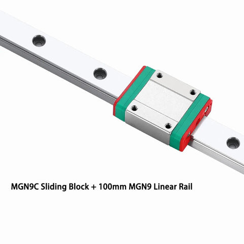Two Pack MGN9 100mm Linear Rails And MGN9C Carriage Blocks Kit for DIY 3D Printer CNC Machines And Lathes, close-up view of rail and block