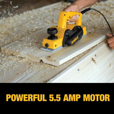 Beast Five Point Five Amp Hand Planer With Three And A Quarter Inch Cutter in use, smoothing wooden surface, low vibration