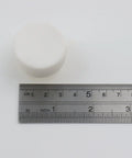 Premium Genuine White Marble Cabinet Knobs, Set Of Five Round Drawer Pulls, 35mm wide knob shown with ruler for size reference.