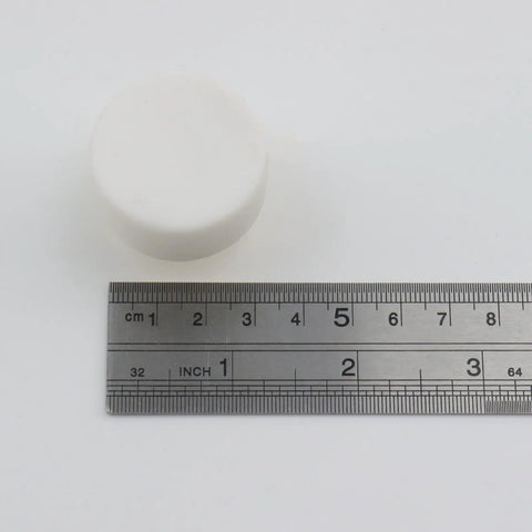 Premium Genuine White Marble Cabinet Knobs, Set Of Five Round Drawer Pulls, 35mm wide knob shown with ruler for size reference.