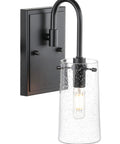 Single light from Three Light Vanity Light Fixture In Matte Black With Seeded Glass Shades For Bathroom, Industrial Retro Wall Mount
