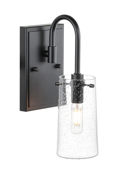 Single light from Three Light Vanity Light Fixture In Matte Black With Seeded Glass Shades For Bathroom, Industrial Retro Wall Mount