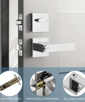 Two Pack Keyed Entry Lever and Deadbolt Lockset With Polished Chrome Finish, zinc alloy exterior door lever, adjustable latch shown