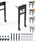 Adjustable 28-47 Inch Workbench Legs With Power Strip And Built Tough Heavy-Duty Metal Table Frame, Industrial Desk Base
