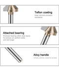 R8 Arc Bending Router Bit Set In 6/8/12mm And 14 Or Half Inch Shank size showing Teflon coating, attached bearing, and alloy handle features.