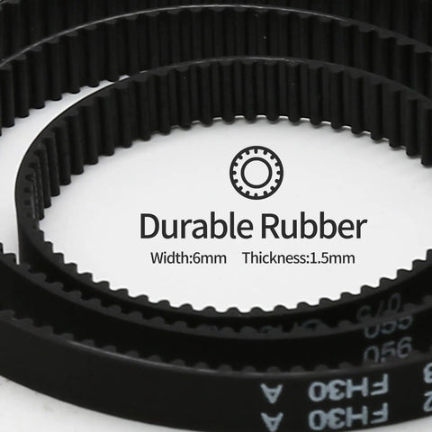 Close-up of Six Pack 2GT Timing Belts For 3D Printers 6mm Wide Closed Loop Rubber Drive Belts with round tooth profile