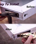 Before and after installation of 2 Pack Sliding Door Rollers For 1-1/4 Inch Tandem Steel Ball Wheel Assembly Replacement