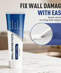 All In One Drywall Repair Kit With Quick Dry Mending Paste shown with tube of repair paste and application close-up.
