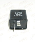 Slick Ride Ready 2 Pin LED Flasher Relay For Motorcycle And Scooter Turn Signal Blinker Switch 32V To 72V DC with a flat black casing.