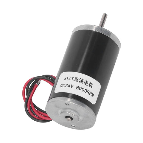 Heavy Duty 24V Permanent Magnet DC Motor delivering real torque with black metal housing and attached wires for ventilation systems.