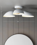 Argo 3 Light Semi Mount Flush Ceiling Light With White Rounded Shades Modern Retro Brass Gold Finish Adjustable Arms