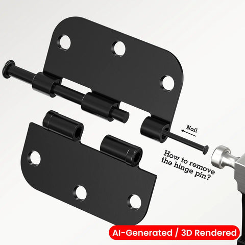 3D render of Top Shelf Matte Black Door Hinges 3.5 Inch, showing hinge pin removal method for easy maintenance.