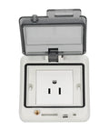 Heavy Duty IP66 Wall Outlet Us Standard Power Socket 15 Amp Weatherproof Jack open, featuring a sealed design for outdoor use.
