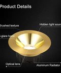 Top Notch Led Recessed Downlights 12 Pack 10W Flush Mount Ceiling Lights With Sleek Brass Trim, brushed texture, anti-glare hood, aluminum radiator.