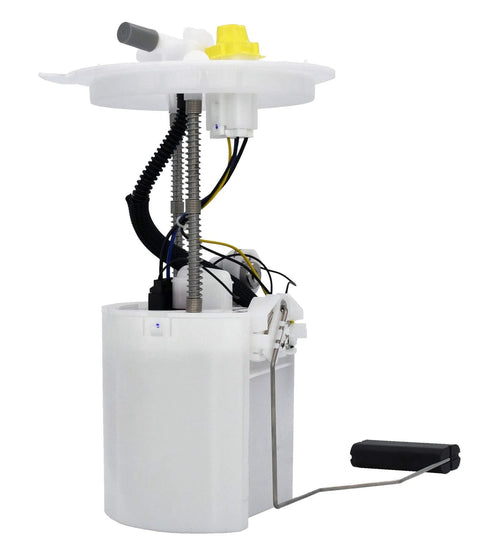 Fuel Pump Module Assembly For Ford Escape 2013 To 2016 And Lincoln MKC 2015 To 2016 L4 1.6L And 2.0L Gas Includes Fuel Pump Sending Unit Tank Seal Replacement E2598M FG1530, showing full unit in white plastic with wires and hoses.
