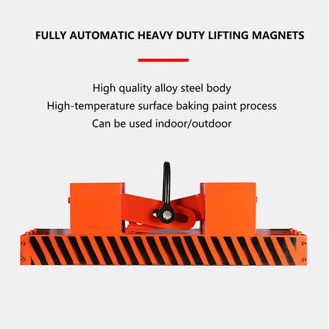 Heavy Duty Fully Automated Industrial Permanent Magnet Crane Alloy Steel Overhead Hoist Lifter for Iron Plates and Scrap Metal, front view showing hooks.