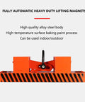 Heavy Duty Fully Automatic Magnetic Lifter Boasting 1100 Lbs Pull Power with alloy steel body, high-temp paint finish for indoor/outdoor use.