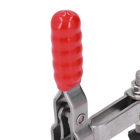 Top Tier Stainless Steel Arrow Storage Case Toggle Clamp With Durable Adjustable Latch For Heavy Duty Mechanical Equipment And Home DIY Projects You Need showing red plastic grip handle and durable stainless steel construction.