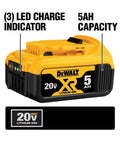 Compact 20V Cordless Reciprocating Saw Kit With 5Ah Battery For Tight Spaces Between Studs Fourteen And A Half Inch Length Four Position Blade Clamp For Flush Cuts Great For Demos And Remodels 5Ah lithium-ion battery with LED charge indicators