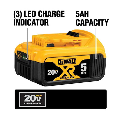 Compact 20V Cordless Reciprocating Saw Kit With 5Ah Battery For Tight Spaces Between Studs Fourteen And A Half Inch Length Four Position Blade Clamp For Flush Cuts Great For Demos And Remodels 5Ah lithium-ion battery with LED charge indicators