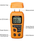 Wood Moisture Meter Digital Pin Type Moisture Detector with LCD display, protective cap, and control buttons for DIY projects.