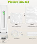 Portable Vacuum Sealer For Food With Detachable And Visible Water Tank, shown with reusable bags, USB cable, and sealing clips