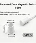 Real Deal Recessed Magnetic Door Contact Switch Tough As Nails NC Alarm Sensor For Wired Home Security Systems With Dead Simple Setup And Knucklehead Proof Detection 5 pack magnetic switches with dimensions.