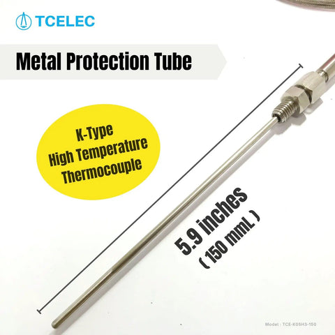 K Type Metal Thermocouple Sensor Probe With Fitting Screw For High Temperature Furnaces And Roasters, 5.9 in stainless steel