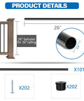 Product details showing 101 Pack 26 Inch Hollow Aluminum Deck Balusters For Railing And Fencing with screws and connectors