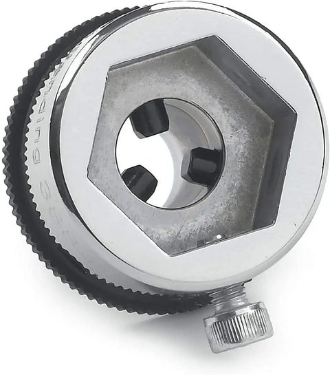 Close-up of a die adapter from 5 Piece Pro Grade Ratcheting Tap And Die Drive Tool Set With Die Adapter For Round And Hex Dies