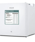 Top Notch Compact Countertop Freezer Dead Set Chill 1.4 Cu Ft Mini Cold Storage clean white finish with temperature warning chart.
