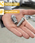 Heavy Duty M12 x 1.5 Steel Wheel Lug Nut Set For Toyota Cars Like Matrix And Celica Super Strong Automotive Hardware Kit You Gotta Have This Gear, steel lug nut and bolt in hand