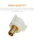 Four Pack PEX Fittings With Brass Swivel Adapters One Half Inch Female NPT Thread Crimp Fittings For PEX Tubing And RV Faucets DIY Friendly Install Works With Clamp Rings Or Copper Crimp Rings No Tools Needed brass swivel adapter shown close up