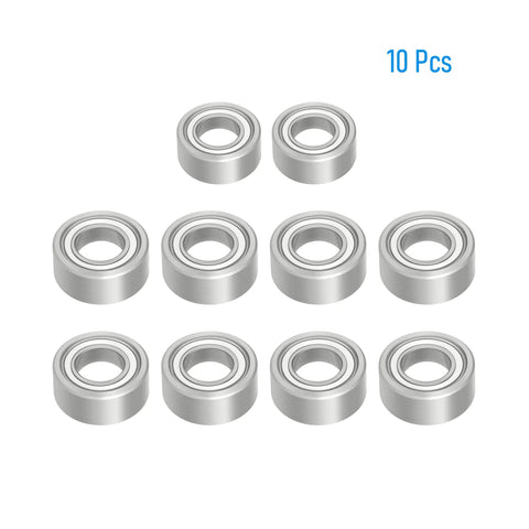 Deep groove ball bearings, chrome steel, double shield, 10 pcs, top view, ID 1/4 in, OD 1/2 in, width 3/16 in.
