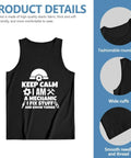 Men's Mechanics Tank Top Straight Up Comfy 100 Percent Cotton Sleeveless Shirt Featuring Keep Calm Graphic in black.