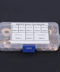 Pro-Grade Brass Flat Washer Set 360-Piece Assortment For Mechanical Maintenance M2 To M10 Sizes in labeled plastic case