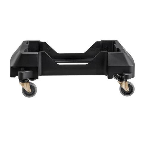 Heavy Duty Trash Can Dolly Featuring Slick 4 Way Swivel Casters Fitting 16 And 23 Gallon Bins Built Tough For No Sweat Waste Moving Up To 200 Lbs Capacity - side view showing slick casters.