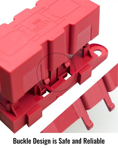Beefy 500 Amp M8 Bolt On Fuse Holder With Heavy Duty Circuit Protection For Rough Automotive And Industrial Wiring Upgrades, red buckle design