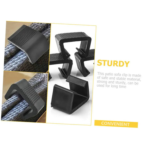 Outdoor Furniture Clips for Rattan Sofas and Wicker Chairs, black, sturdy and easy install, shown securing modular seating
