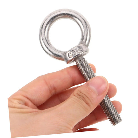 Stainless Steel Eye Bolts M10x60 With Nuts And Washers Anti Loosening Beefy Heavy Duty Lifting Eye Bolt For Machinery Mounting And Concrete Wall Installation Weather Resistant Surface And Extra Length For Deep Anchoring, hand-held view