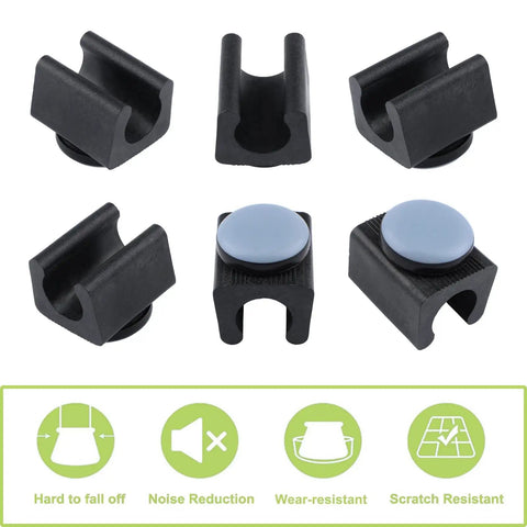 Set Of 30 Furniture Glider U Shaped Chair Pads With Round Teflon Sliders For Cantilever Chairs And Desks Easy Glide Durable Plastic Protectors Black And Blue 13mm Easy To Clean Reusable product image showing black chair pad with blue slider