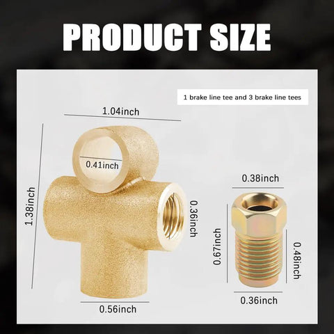 Rustproof Copper Brake Line Tee Union With Three Inverted Male Nuts For Three Way Brake Line Fittings Car Accessories Replacement Essential Brake Lines Connector For Easy Pipe Linking No Fuss Leak Safe Durable, product size diagram