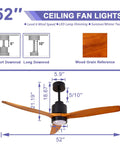 Diagram of 52 Inch Wood Ceiling Fan With Lights For Indoor And Outdoor Use Remote Control 6 Speeds Moisture Resistant