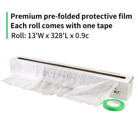 Clear 13 By 328 Feet Protective Masking Film For Automotive Painting And More Durable Plastic Sheeting with tape roll