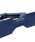Close-up of blue Steel Scissor Lift Jack Car Kit 1.5 Ton Capacity Portable Collapsible Floor Jack for trunk storage.