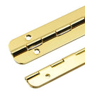 Heavy Duty Gold Iron Piano Hinges 6.3 Inch Continuous Cabinet Hardware For Kickass Furniture Builds, showing two pieces with polished finish.