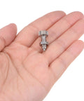 2Pcs Heavy Duty Stainless Steel Spring Plunger With Solid Grip Knurled Handle M5X0.5 Thread And 2.5mm Pin Diameter held in hand.