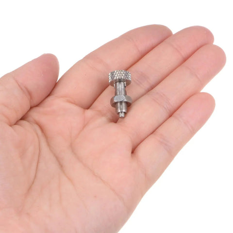 2Pcs Heavy Duty Stainless Steel Spring Plunger With Solid Grip Knurled Handle M5X0.5 Thread And 2.5mm Pin Diameter held in hand.